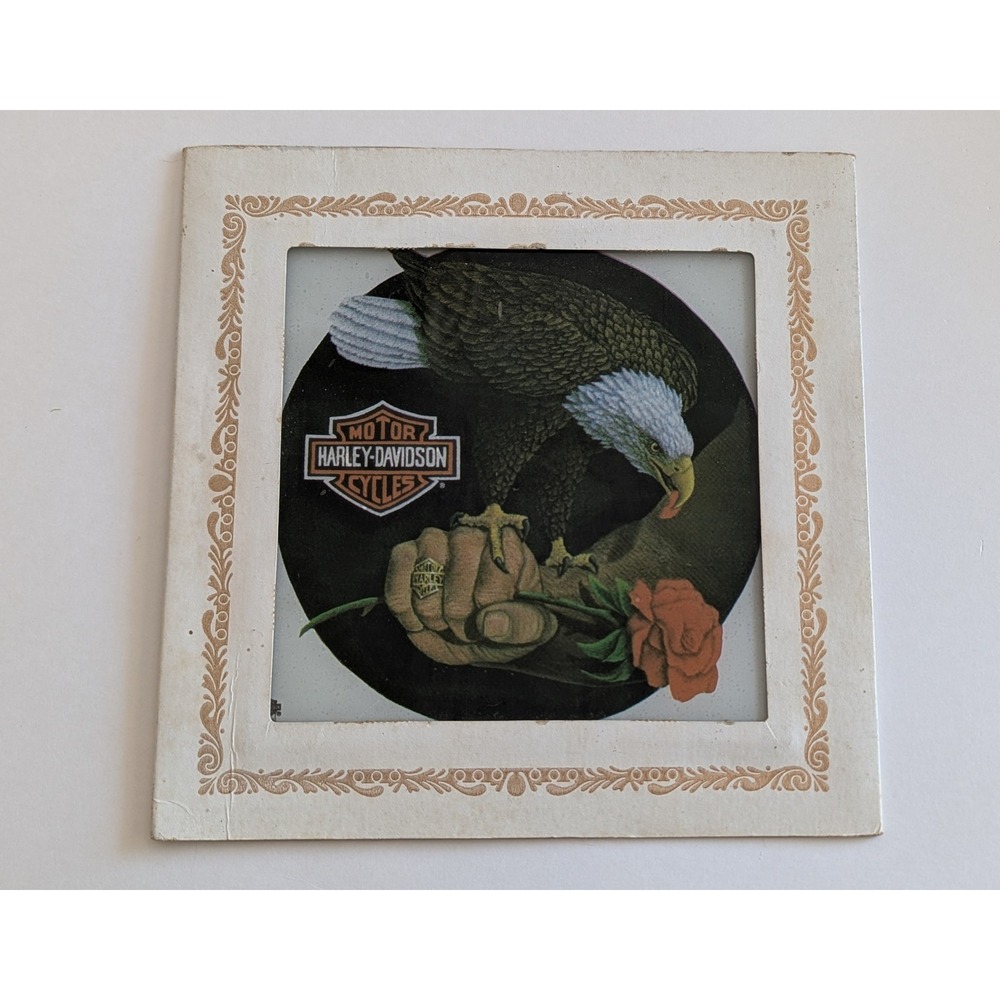Vintage‎ Harley-Davidson Eagle and Rose Glass Art Collectible 8.5x8.5 Frame